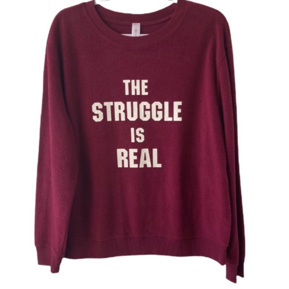 -Juniors No Boundaries Burgundy Red "The Struggle Is Real" Small? AS IS